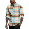 Men's T Shirts Spring Summer Casual Plaid Print Lapel Long Sleeve Shirt Top Clothing Big Size Outer Clothes For Men