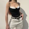 Women's Tanks White Lace Corset Tops Japanese 2000s Style Y2k Vest Coqueclothes Sexy Tank Tube Top Cute Camisas And Black Patchwork