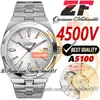 ZF Overseas 4500V Ultra-Thin A5100 Automático Mecânico 41mm Relógio Masculino Prata Dial Stick Marcadores Aço Inoxidável Pulseira SS Super Edition Trustytime001 Relógios