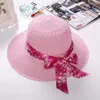 Szerokie brzegowe czapki koronkowe wstążki Bowknot Women słomy kapelusz składany ochrona przed słońcem Lady Girl Summer Outdoor Beach Tour Panama Caps