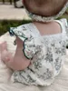 Rompers Milancel New Summer Baby Criando Sweet Green Floral Gumps Yacks com banda de cabelo Infant Outwear H240508