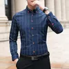 Hommes chemise à carreaux imprimé col rabattu simple boutonnage robe formelle chemise printemps mince homme chemise affaires Camisa t-shirt 240112