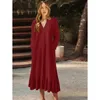 Sexy V-Neck Women's Solid Lace Up Long Sleeve Pullover Fashion Autumn/Winter Pocket Plus Size Loose fitting Dress S-5XL 240113