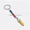 أزياء سداسي Prism Key Rings 7 Colors Natural Stone Beads Chain Chain keychain Quartz Stones Pink Crystal Keychains Drop Drop