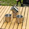 Kubki Stailess Steel Mug Camping Camping na zewnątrz Travel Coffee Herbata piwo Wysokiej jakości składany uchwyt