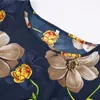 Freizeitkleider Damen Blumendruck Langarm Abgestuftes Kleid mit Rüschensaum Ausgestelltes, fließendes Maxi-Rundhals-Taillenrock Femme Robe