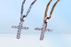 Iced Out Zircon Cross Pendant med 4mm Tennis Chain Necklace Set Men039S Hip Hop Jewelry Gold Silver CZ Pendant Necklace Set9608080