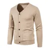 Mäns Solid Color V-hals Ultra-tunn Cardigan Knit Tröja Single Hair Fashionable Casual Warm Street Jacket M-5XL 240113