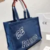 CE Cowboy Canvas Paris Einkaufstaschen Damen Handtaschen Designer Mode Tote Große Kapazität Umhängetaschen Sommer Strandtasche Echtleder Griff