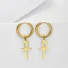Ägypten Ankh Kreuz Tropfen Ohrringe Damen Goldfarbe 14k Gelbgold Ohrhänger Amulett Kruzifix Ägyptischer Schmuck Geschenk