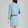 Robes de travail hiver jupes élégantes ensembles pour femmes 2 pièces veste à manches longues manteau et mini jupe bureau dame 30% laine tweed deux pièces ensemble