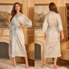 Women's Sleepwear 2024 Satin Pajamas For Women Spring/summer Feather Sparrow Surprise Spring Luxury Lace Up Home Fury Nightgown Bathrobe