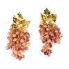 Luxury Copper Plated Real Gold Antique Earrings Purple Grape 925 Silver Needle Long Luxury Exquisite Delicate Handmade Beads Personality Earrings