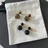 Vintage Naturstein Ohrringe Französisch Doppel Runde Kugel Baumeln Ohrringe für Frauen Goldene Silber Farbe Schmuck Pendientes 240113