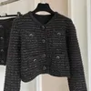 Work Dresses Women's Black Metallic-threading Tweed Cropped Jacket And Mini Skirt Set Sequin Knit Vintage Two Pieces Autumn/Winter In