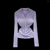 Women's T Shirts INS Long Sleeve T-shirt Light Purple Slim Fit Show Thin Temperament Top Girls Casual Simple Solid Color Underlay