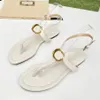 Sandals Designer Women Flat Bottomed Printed Leather Clip Toe Casual Dress Shoes with Metal Decoration Ankle Strap Buckle Factory Shoe Original Quality