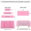 Mesa descartável de 14 pés Saias de mesa de plástico rosa azul para decoração retangular redonda Supplimentos de festa de aniversário do chá de bebê 240112
