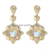 Trendig färgfisk Rhinestone Metal Flower Long Dingle Drop Earrings For Women High Quality Crystal Jewelry Party Gift Drop Delivery Dhafb