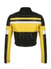 Womens faux lädermotojacka med dragkedja detaljer och quiltade ärmar stilfull cyklistrock för en trendig look 240112