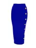 Przyjazd Kobiety Button Black Blue Red BodyCon Bandage Designer High Tail High Street Party Club Pencil Squult 75cm 240113