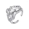 Cluster Rings Japan och Sydkoreas -försäljning S925 Sterling Silver Fashion Hip -Hop Öppna liten publik Cool Style Personality Ring