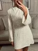 Robes décontractées Femmes Bow Tie Robe à paillettes à manches longues évider lâche femme dame streetwear sexy automne hiver min 2024