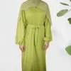 Etnik Giyim Kemerli Kadınlar İçin Katı Abaya İslam Saten Müslüman Elbise Günlük Abayas İç Elbiseler Dubai Mütevazı Mıh