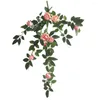Dekorativa blommor konstgjorda växter realistiska hängande rosgrön växt för hembröllopsdekor långvarig faux silkevägg staket