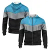 Hoodies masculinos listrados azuis e brancos 3D impressos outono / inverno com zíper com capuz retrô street sport fashion plus