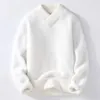 Men's Sweaters Faux Fur Sweater Men Causal Loose Soft Warm V-neck Pullover Man Winter Fashion Chic Solid Long Sleeves Korean Top
