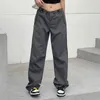 Pantalon d'été gris pour femmes, taille élastique, avec poche, couleur unie, coupe ample, costume Streetwear Vintage