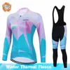 2023 Salexo Panno Morbido di Inverno Ciclismo Jersey Donne Vestiti A Maniche Lunghe Pantaloni Con Bretelle Set MTB Ropa Ciclismo Caldo Triathlon Vestito 240112