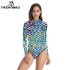 Dragen NADANBAO Nieuwe Zeemeermin 3D Digital Printing Bodycon Badmode Schubben Push Up Lange mouwen Badpak Onepiece Pak Vrouwen customiz