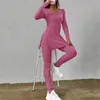 Women's Two Piece Pants Yoga Set For Women 2024 Fitness Outfits Long Sleeve V Neck Slit Hem Tee Shirt With High Waist Tracksuit