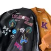 Осенние американские кожаные куртки в стиле хип-хоп для мужчин и женщин с рисунками граффити для пар. Модные свободные уличные бейсбольные пальто 240113