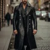 Autumn and Winter Large Size Long Leather Trench Coat Mens Double-breasted Leather Jacket Male Military Leather Coat Men 240112
