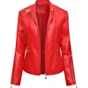 Jaqueta de couro feminina primavera pu, jaqueta slim fit fashion com zíper casual moto jaqueta outwear feminina tops casaco