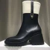 Kvinnor Boot Half Boots Betty Leather Platform Heel Knee Boot Waterproof Top Designer Damer Solid Color Platform Rain Shoes With Shoe Size 35-40 Australien