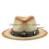 Eenvoudige Vintage Panama Hoed Mannen St Fedora Mannelijke Zon Vrouwen Zomer Strand Britse Stijl Chapeau Jazz Trilby Cap Sombrero Drop levering Dh0Ze