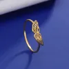 Flying Angel Wings Women Ring 14k Yellow Gold Finger Rings Kpop Fashion Wedding Band Jewelry Birthday Gift