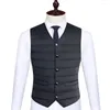 Men's Vests Lightweight Cotton Padded Vest Men Classic Business Work Wear Coat Neck Solid Color Thicken Winter Dovetail Shirt Jacket 2024