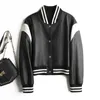 Women's Leather 2024genuine Jacket Spring Sheepskin Shoulder Drop Black and White Contrast Motorcycle Bomber Women