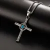 Collier pendentif croix Vintage en or blanc 14 carats, Punk, pierre Turquoise, bijoux pour hommes et femmes