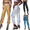 Pantalon femme taille haute métallique brillant jogger décontracté holographique couleur streetwear pantalon femme mode lisse réfléchissant hip hop