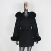 FURBELIEVE Real Fur Coat Winter Jacket Women 100% Natural Fox Fur Collar Cuffs Cashmere Wool Blends Oversize Outerwear 240112