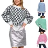 Streetwear malha pulôver camisola feminina solta ajuste diamante verificação o pescoço suéteres macio veado lã com capuz camisolas 240113