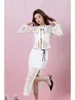 Werkjurken Dames Witte Roksets Vintage Lange Mouw Kanten T-shirt En A-lijn Mini Jaren '90 Y2K Koreaans Elegant Pak Jaren 2000 Kleding 2024
