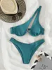 Conjunto de Bikini de un hombro, Bikinis sexis, trajes de baño recortados, traje de baño de 2 piezas para mujer, Biquini, trajes de baño de verano, Push Up, playa 240112