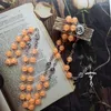 Pendentif Colliers Lumineux Orange Perles Chaîne Prière Rosaire Collier Bénédiction Crucifix Croix Notre-Dame Médaille Voiture Pendaisons Cadeaux Église